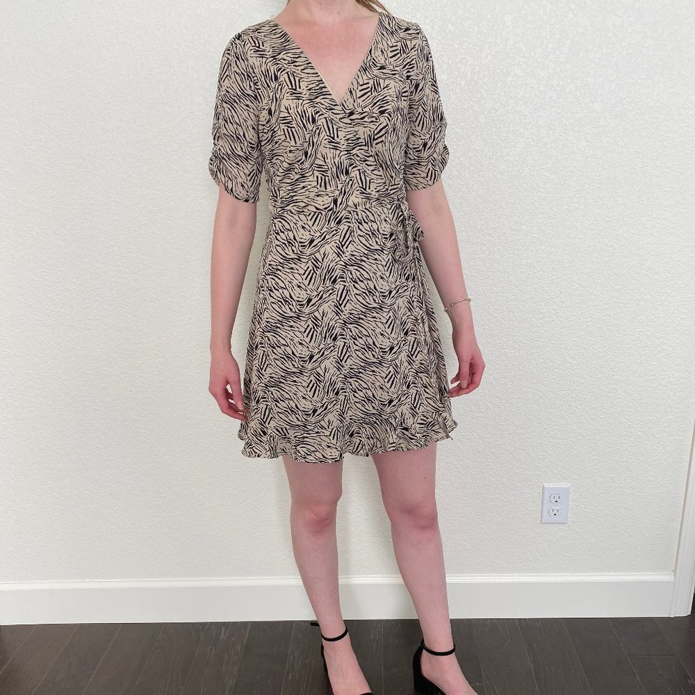 Gilli Wrap Mini Dress in Neutral Animal Print